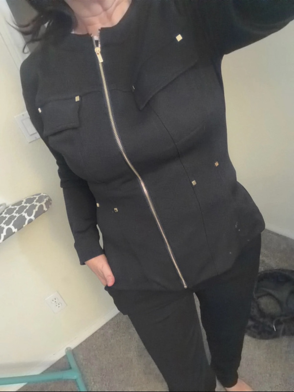 Pre-loved C. Wonder Black Zip-Front Blazer with Gold Studs